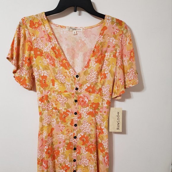 Cute Summer Dress Orange & Yellow Floral by Rewind NWT - Picture 4 of 5